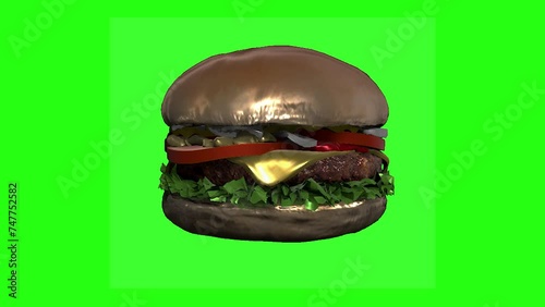 Burger Seamless Loop 3D Animation with Copy Space on Green Screen