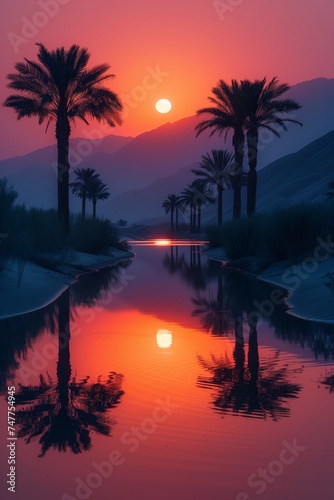 **Desert Oasis Sunset Photo 4K