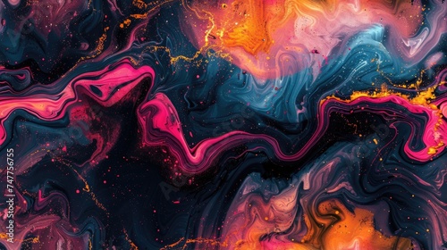 Abstract neon liquid wavy background. Liquid art, marbling texture, digital illustration, neon wallpaper