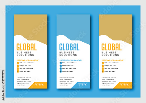 Roll up banner design for business events, presentations and for marketing in print ready blue, orange, red, green, purple colors