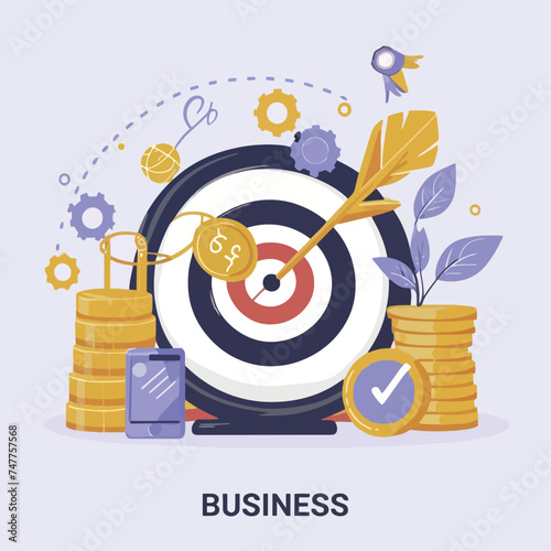 2d vector illustration colorful business , Achieving the goal among many goals with the best proposal and the best results
