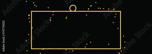  Rectangle vintage gold frame for web presentation, double line horizontal border in oriental style for work project ,png vector illustration