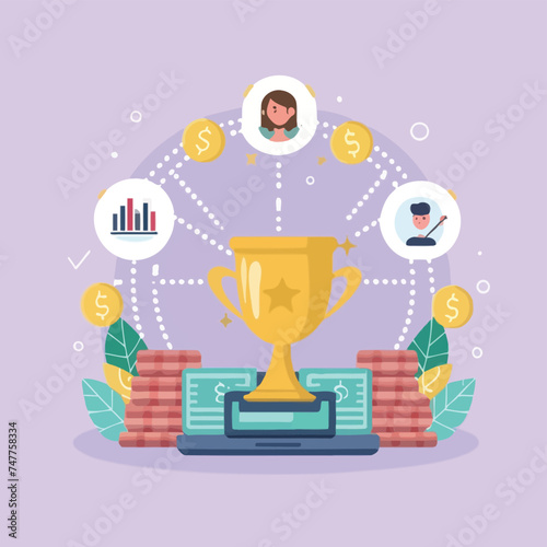 2d vector illustration colorful business , Achieving the goal among many goals with the best proposal and the best results