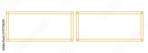  Rectangle vintage steel frame for web presentation, double line horizontal border in oriental style for work project ,png vector illustration