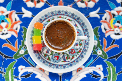 Turkish Coffee (Turk Kahvesi) and Colorful Turkish Delights Photo, Uskudar Istanbul, Turkiye (Turkey) © raul77