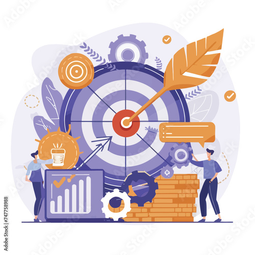 2d vector illustration colorful business , Achieving the goal among many goals with the best proposal and the best results