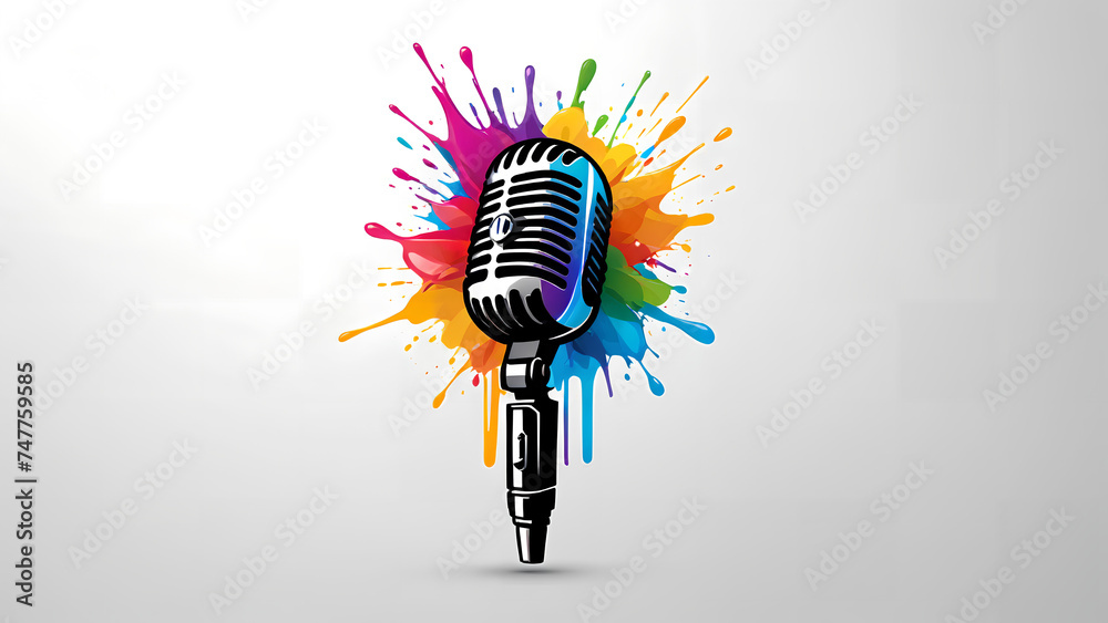 Microphone Logo With Colorful Splash Microphone Logo With Colorful Splash