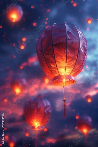   Floating Lanterns in the Twilight Sky Photo 4K