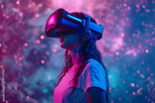 Teenage girl with VR headset exploring the metaverse © Adriana