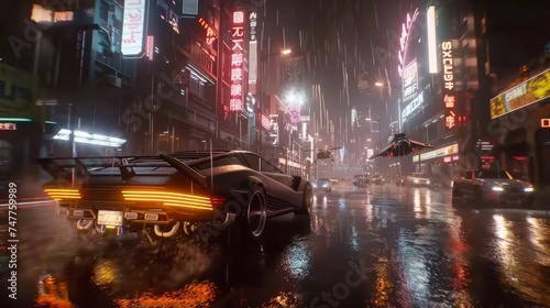 A neon-lit future city at n...