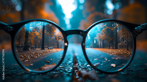 glasses in front of road, Generative Ai