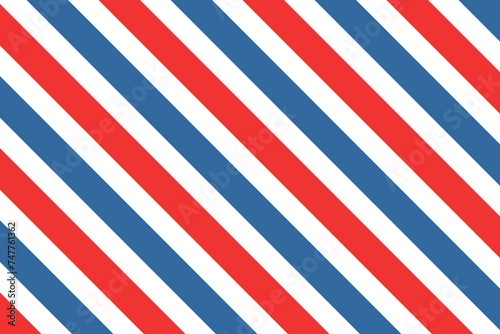 Barber colored liner background. Blue red vector pattern. Diagonal stripe pattern. photo