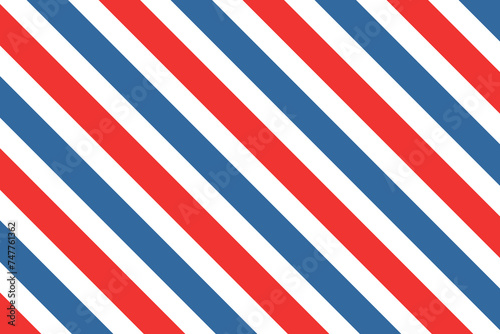 Barber colored liner background. Blue red vector pattern. Diagonal stripe pattern.