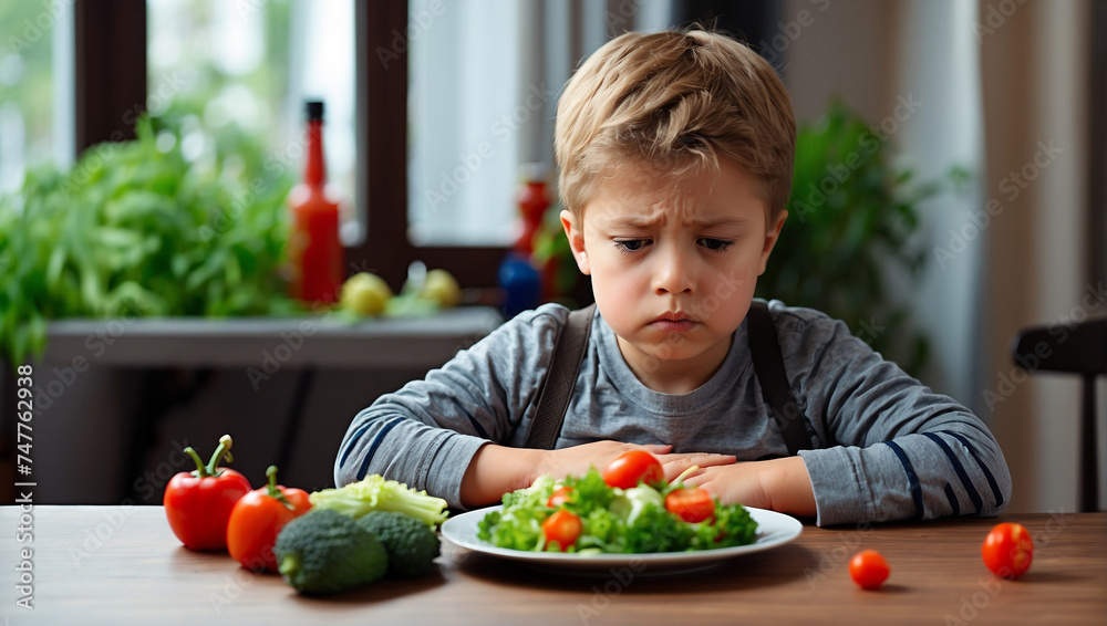 Child is very unhappy with having to eat vegetables Child is very unhappy with having to eat vegetables