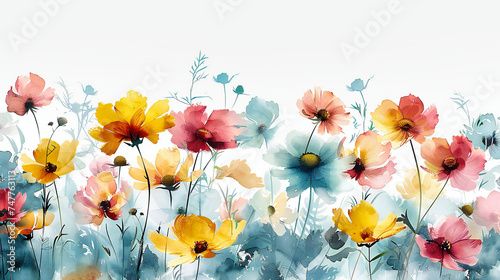 Watercolor Spring Blooms: Artistic Blossom and Poppy Field, Vibrant Garden Illustration, Vintage Floral Artwork © MdIqbal