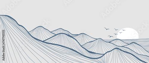 Hand drawn Mountain line arts illustration. Abstract mountain contemporary aesthetic backgrounds landscapes. use for print art, poster, cover, banner © gina