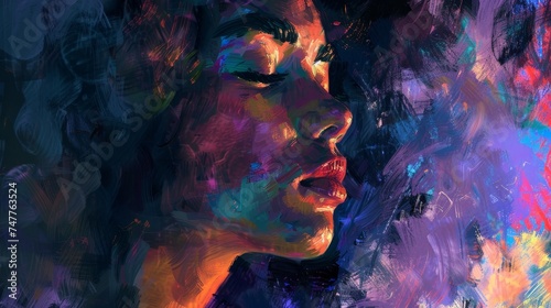 Abstract Realism Portrait Blending Vivid Colors with Emotional Expression
