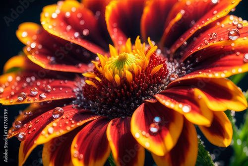 Spring flowers of gaillardia pulchella macro with drops of water on the petals.