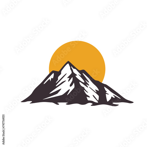 vintage mountain sunset logo vector