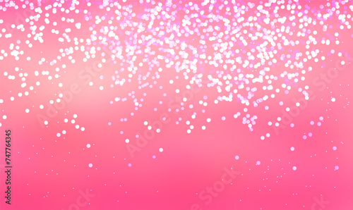 Glitter particles falling on pink background. Magic sparkling effect template. Pink backdrop shimmer effect for wedding invitations, party posters, Christmas, New Year and birthday cards. Vector EPS10