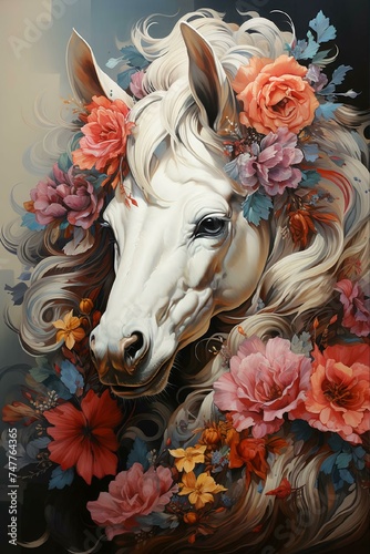 white horse with flowers