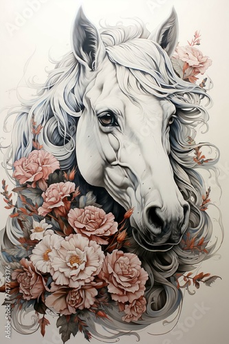 horse head with flower