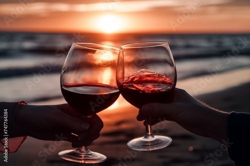 two glasses of red wine in the hands
