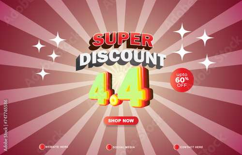 super discount 4.4 sale template banner with copy space for product sale with abstract gradient red and white background design