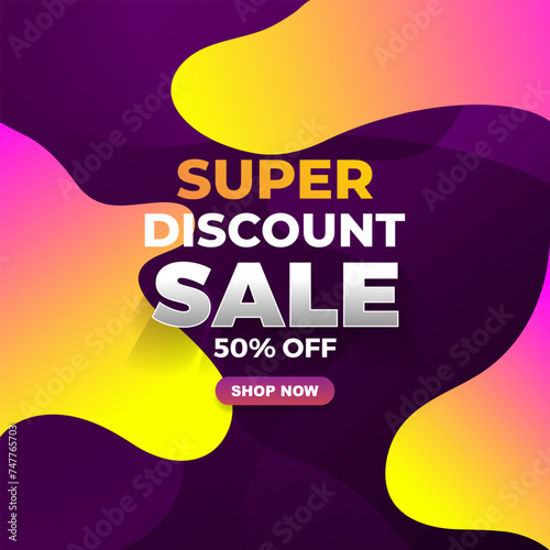super discount sale template banner with blank space for product sale with abstract gradient purple and yellow background design