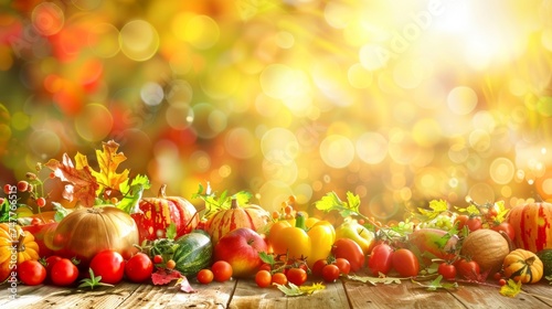 A wooden table is filled with an assortment of fresh vegetables, including tomatoes, carrots, lettuce, cucumbers, and bell peppers