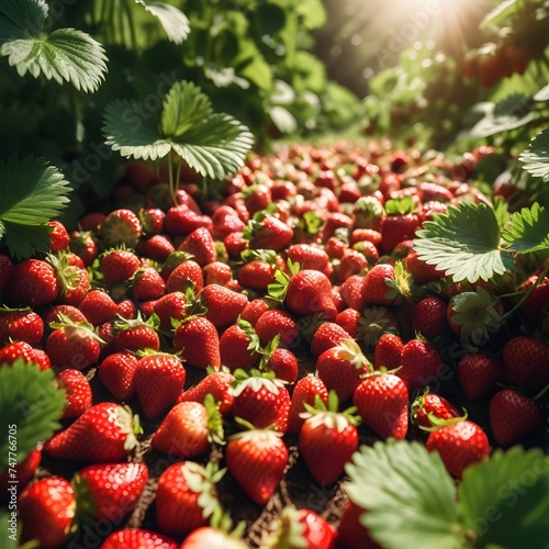 Plantation full of delicious strawberries, Generative Ai