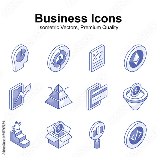 Have a look at this visually appealing business and finance isometric icons set