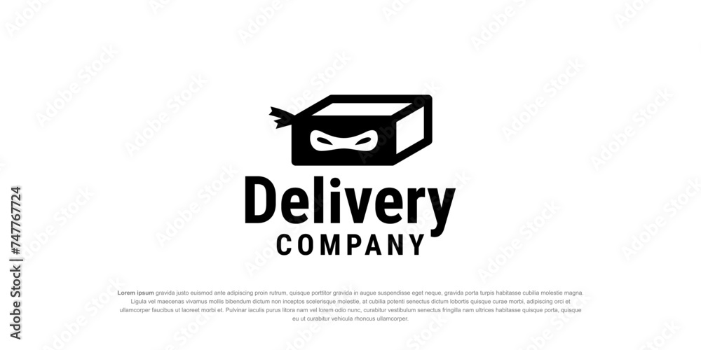 Ninja Box Delivery Logo Design Vector Template