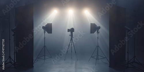 Sleek professional photography studio setup with cameras lights and backdrop for high-quality production