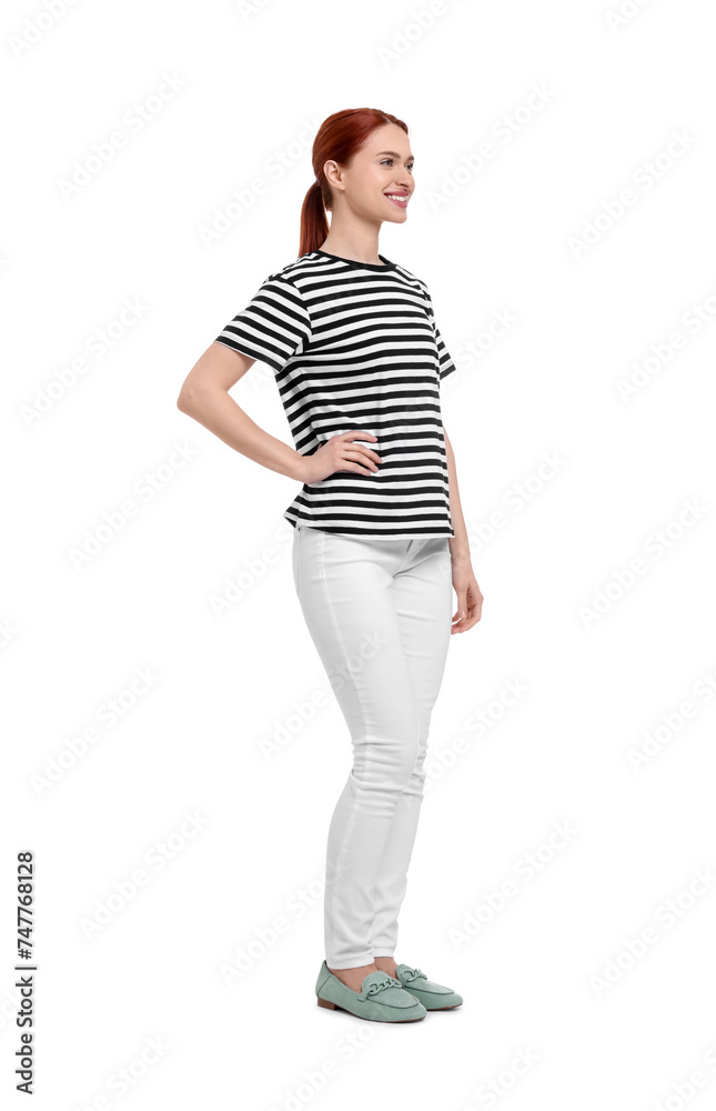 Portrait of happy woman on white background Portrait of happy woman on white background