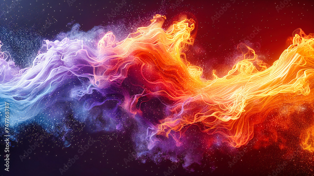 Cosmic Dust Explosion, Abstract Black Background with Colorful Fantasy Effect, Universe Creation Concept, Vibrant Space and Science Art