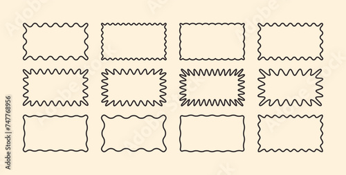 Zig zag Wavy Edge Rectangle Shapes Set. Vector Wave Line Geometric Rectangular. Abstract Elements