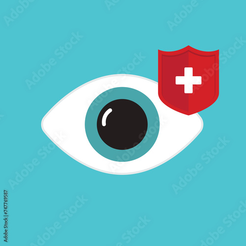 Eyesight protection. Vector illustration of human eye with guard shield.