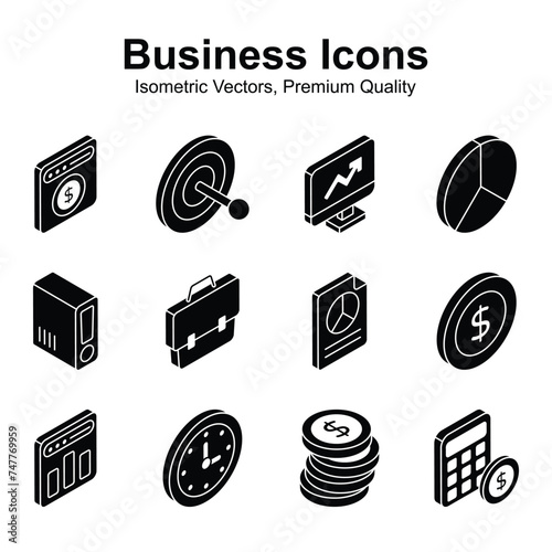 Grab this carefully crafted business isometric icons set in trendy style, ready for premium use