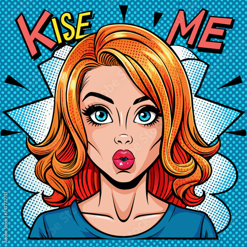 beauty girl pop art style text wow with facial   5 