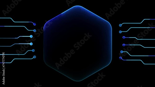 Glowing looping icon, modern technology, neon effect, black background