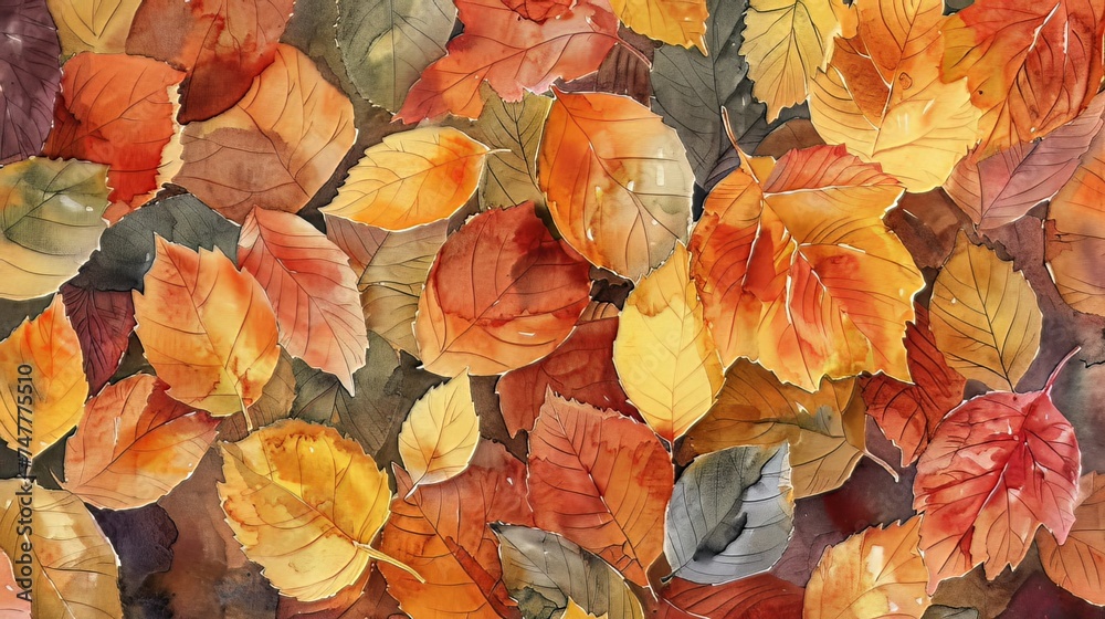 The autumn leaves background in watercolor style adds a touch of artistic charm. The autumn leaves background in watercolor style adds a touch of artistic charm.