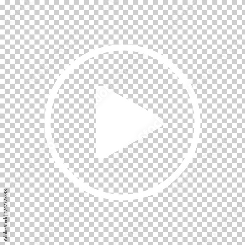 White Play button icon on transparent background. Video player sign. Circle start arrow symbol in vector flat. Vector illustration. Eps file 641.