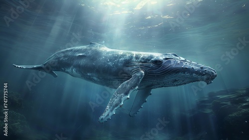 Majestic humpback whale journeying through the deep ocean, a display of nature's grandeur.