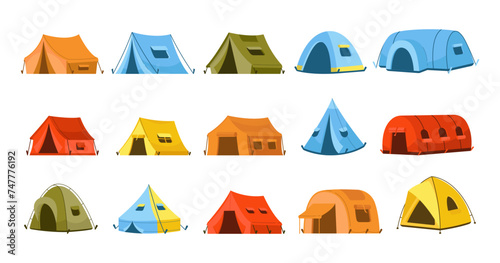 Camping tent element vector illustration set