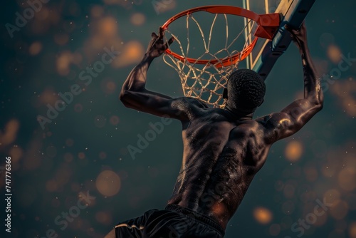Basketball street player making a rear slam dunk © senyumanmu