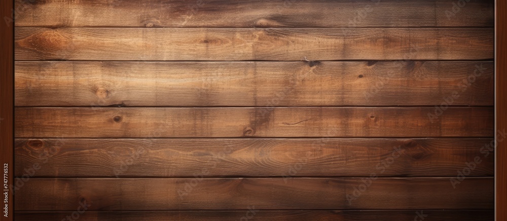 A wooden wall adorned with a brown frame, providing a rustic and classic touch to the space. A wooden wall adorned with a brown frame, providing a rustic and classic touch to the space.