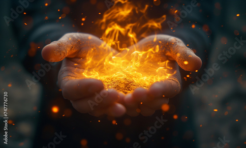 flames in hands with a black background