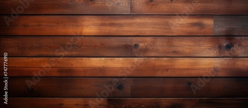 The image shows a wooden wall with a brown stain on it. The texture of the wood is visible, along with the dark brown coloration from the stain. photo
