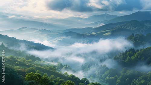 The breathtaking panorama captures the morning wild nature high in the mountains.  © shaiq